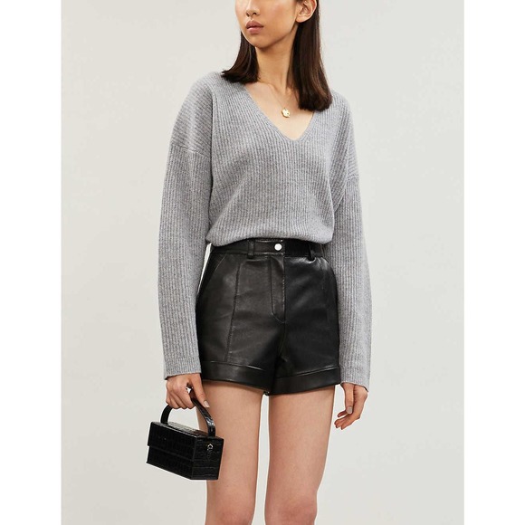 Maje Pants - Maje Ilord Slim-fit High Rise Lamb Leather Shorts in Black Size XS